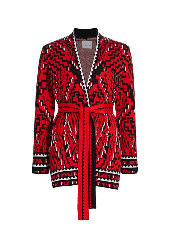 COTTON JACQUARD CARDIGAN RED