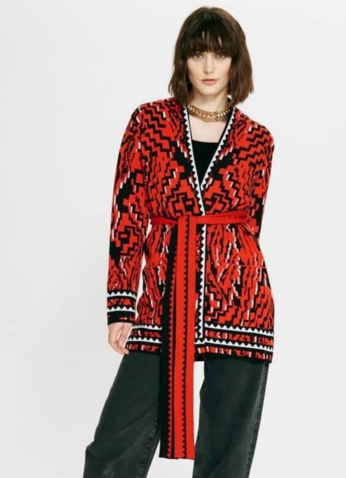 COTTON JACQUARD CARDIGAN RED