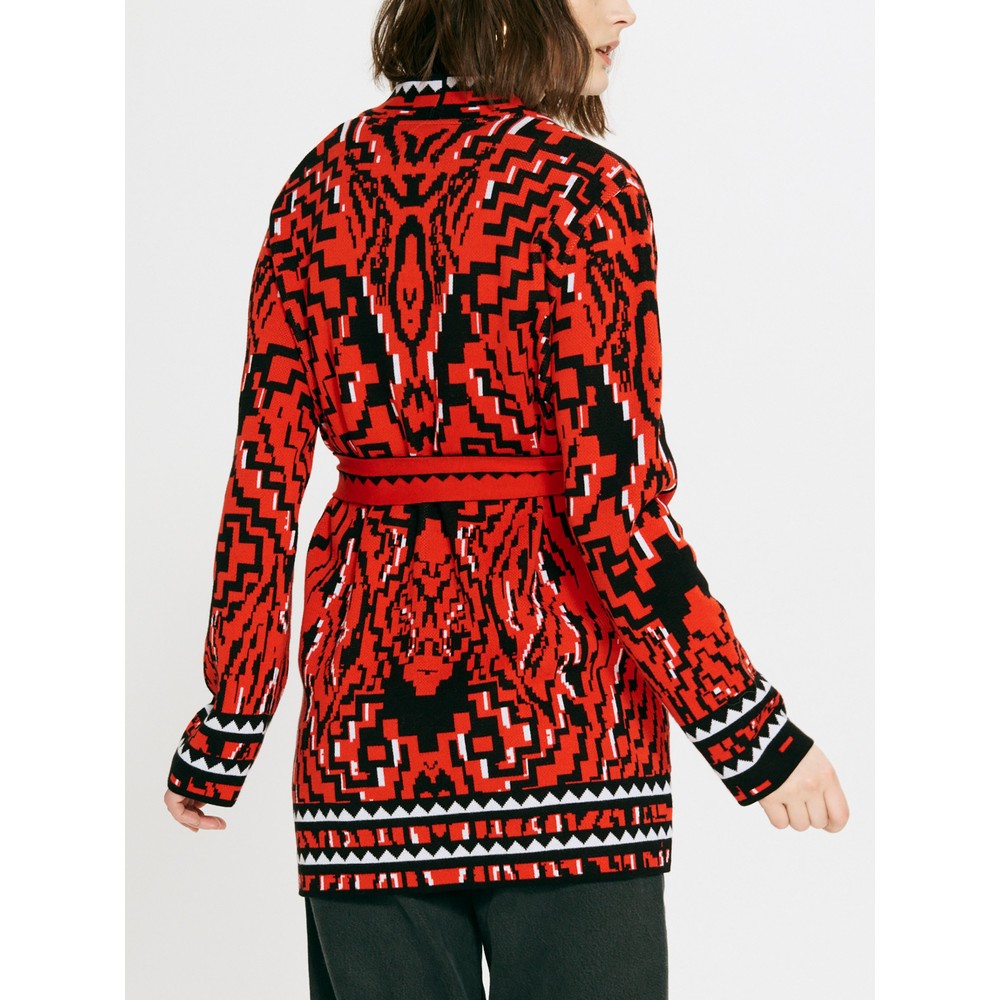 COTTON JACQUARD CARDIGAN RED